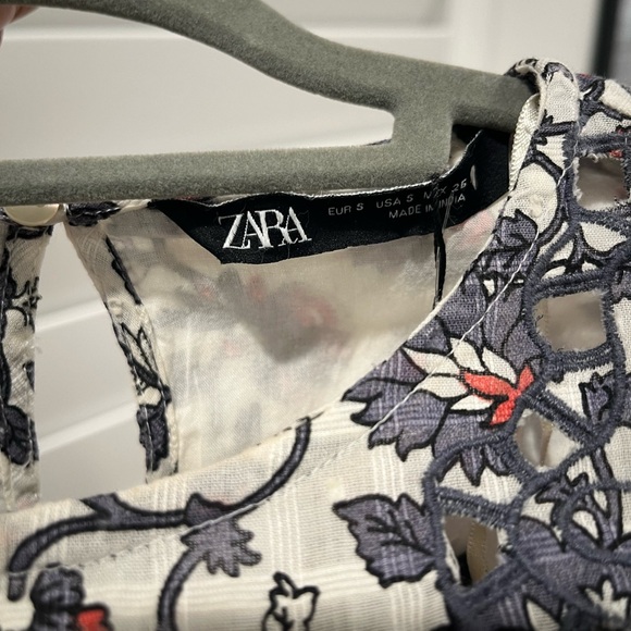 NWT ZARA Blue and white floral long sleeve mini dress - Picture 8 of 13